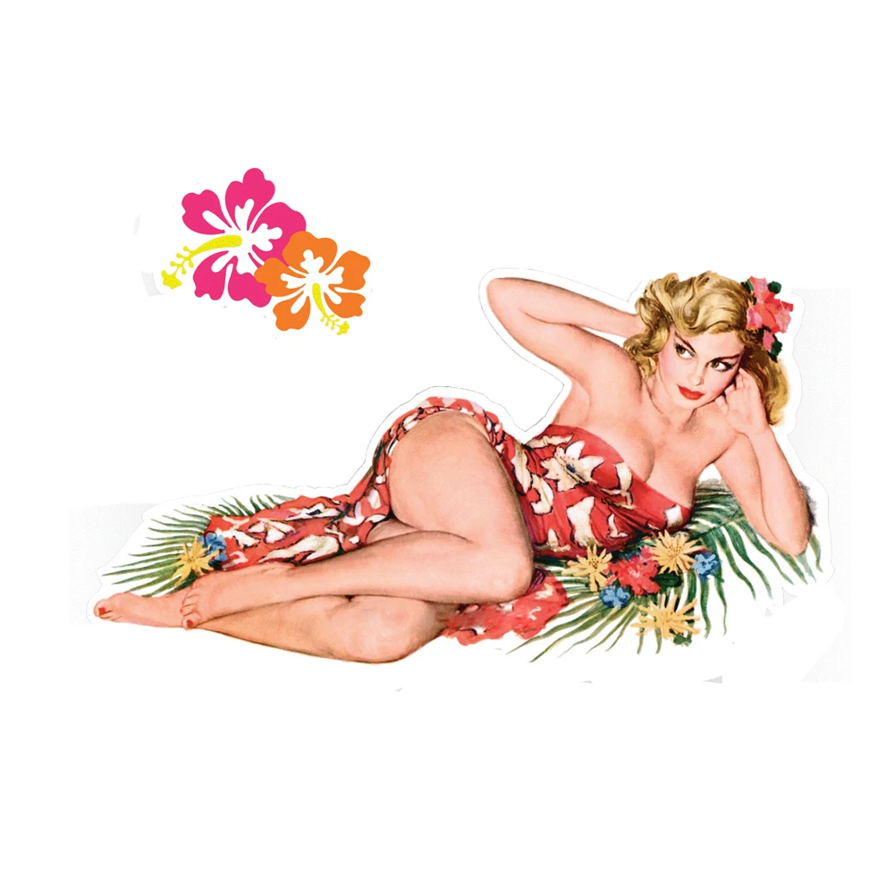 

Pin Girl Car Bumper Vinyl Sticker Island Blonde And Hibiscus Flower Charm Decorative Personality For