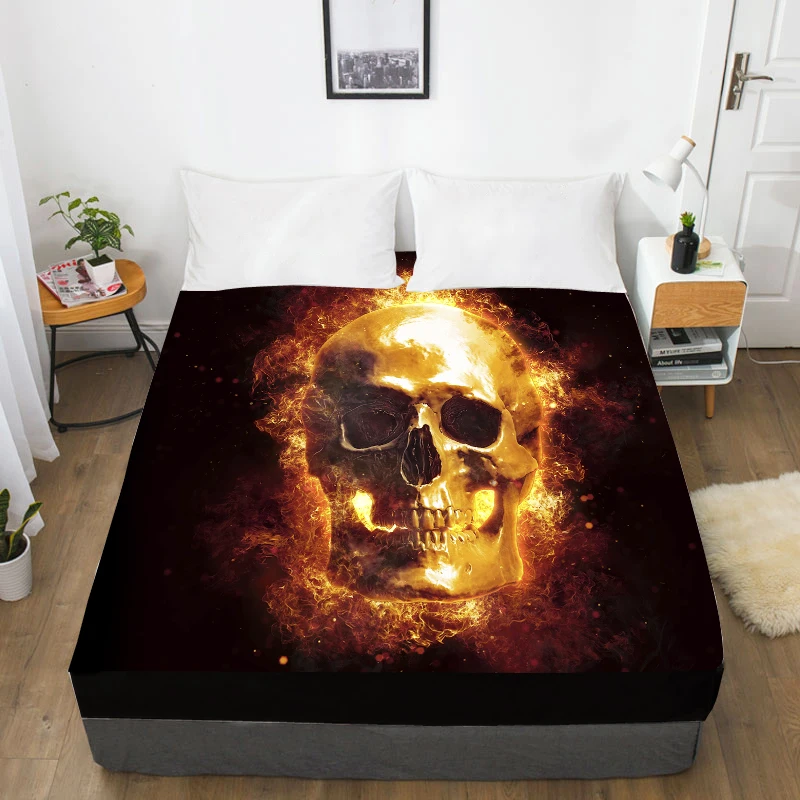 09 3D Custom Bed Sheets With Elastic,Fitted Sheet Queen/King,Black Skull Mattress Cover 135/150/160x200 bedsheet,drop ship - Цвет: 09