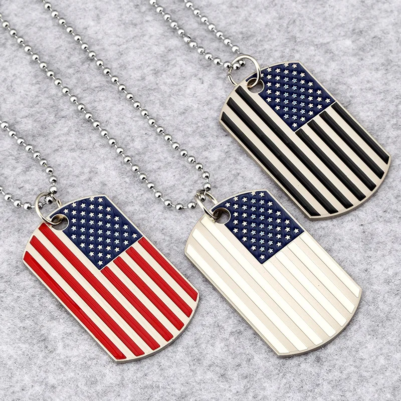 

Hip Hop American flag Pendant Necklaces Men's Army Military card Charm beaded chain Necklace For women Fashion Jewelry