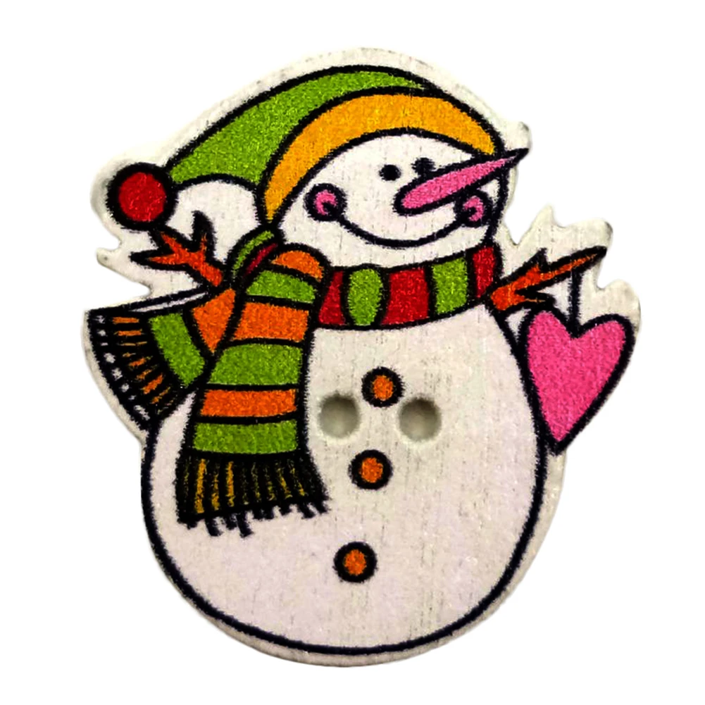 50Pcs Cute Christmas Snowman Wooden Buttons DIY Sewing Scrapbooking Craft Tool
