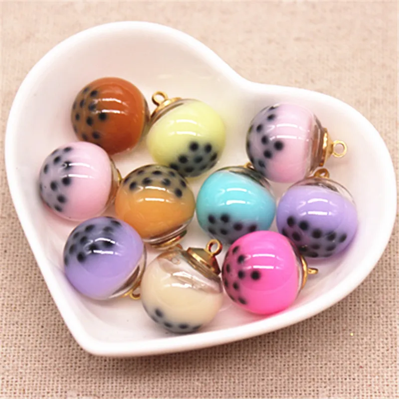 10 шт. новые смешанные цвета 3D Мини стеклянные пузырьки молочный чай шар кулон DIY
