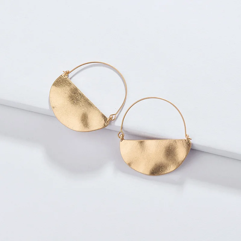 

New Chic Gold Color Hammered Semi Circle Alloy Metal Drop Statement Earrings For Women Fashion Boutique Jewelry