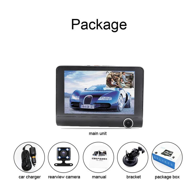 4 ''HP 720P видеорегистратор Автомобильный с 3 камерами фронтальная задняя камера