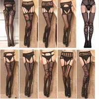 2021 hollow out tights lace sexy stockings female thigh high fishnet embroidery transparent pantyhose women black lace hosiery