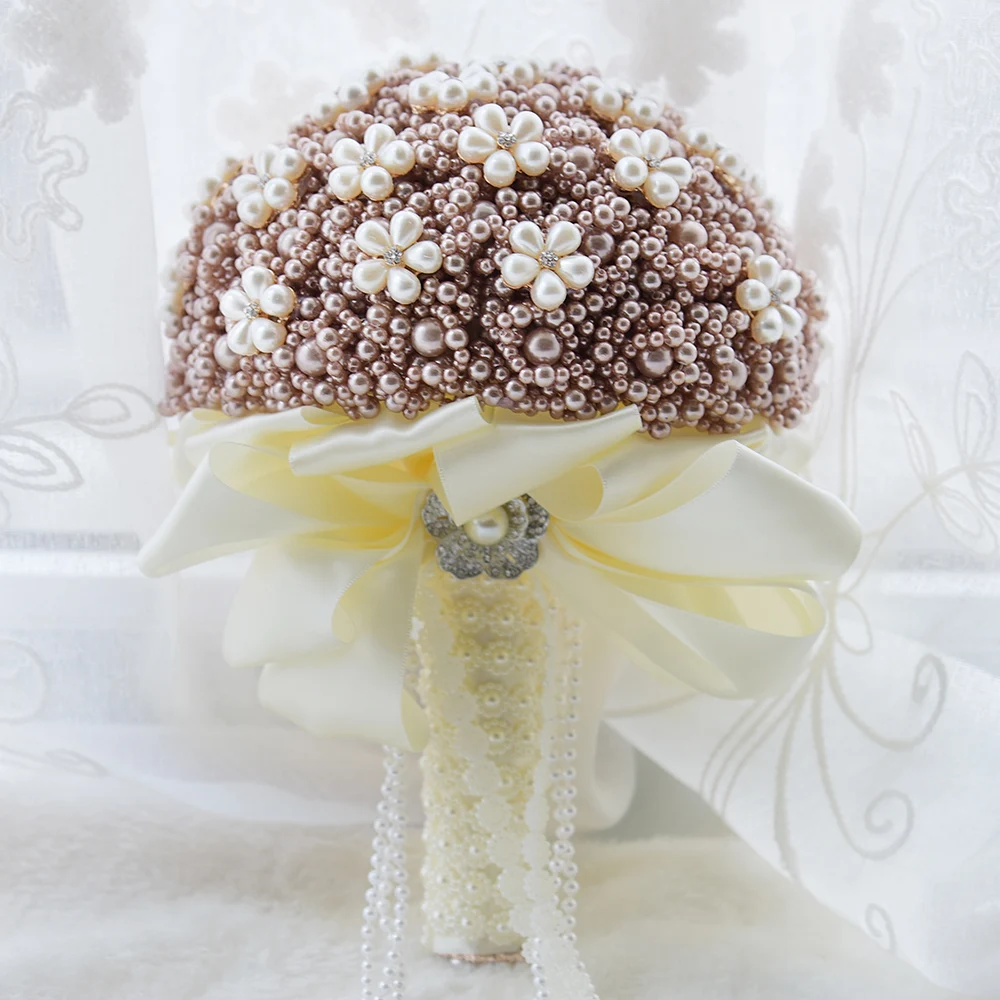 Кюновия Шампанское Жемчужное Букет Свадебный Брошь Аксессуары Айвори Держа Цветы Из Бисера Невесты FE46.