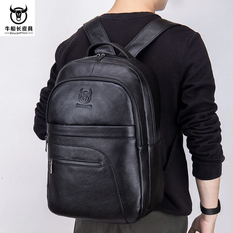 

Men's Backpack Genuine Leather Large Capacity Shoulder Male Bags Outdoor Travel Fashion Flap Laptop Ipad Bags Gift