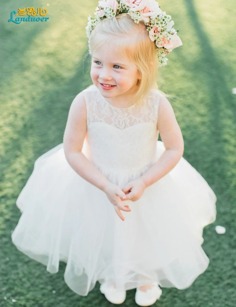 Cheap Lace Ball gown Scoop Flower Girl Dresses Knee length First Communion for Girls Vestido De Festa Free Shipping | Свадьбы и