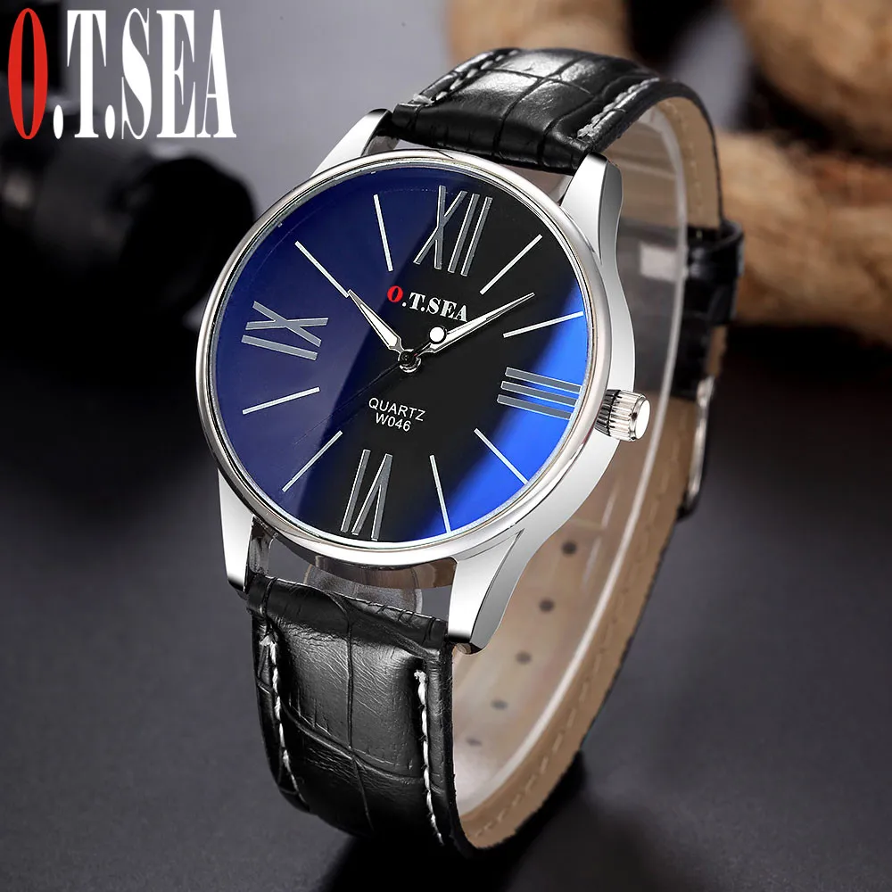 Горячая Распродажа O.T.SEA Брендовые Часы из искусственной кожи Blue Ray Glass Мужские