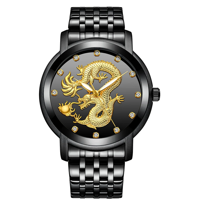 

Men Watches Top Brand Gorben Luxury Gold Dragon Sculpture Quartz Watches Mens Full Steel Waterproof Wristwatch relogio masculino