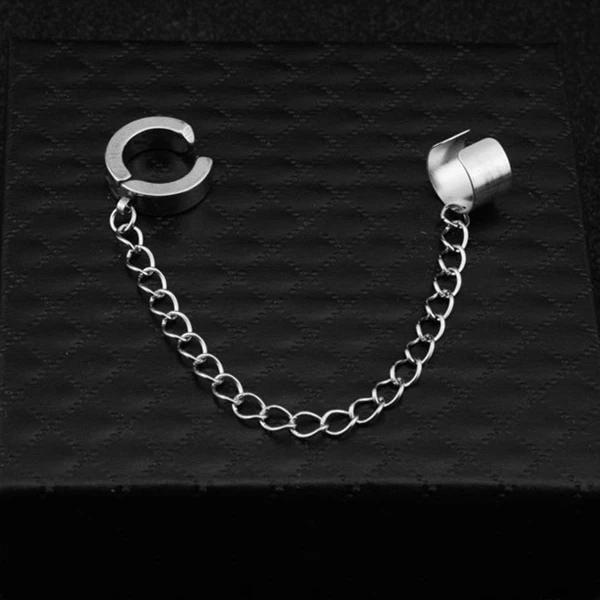 No need for pierced 1 шт., серьги с двойной цепочкой, клипсы для ушей, без отверстия для ушей, модные ювелирные изделия, серьги-гвоздики, костяные серьги для мужчин и женщин - Окраска металла: No need for pierced