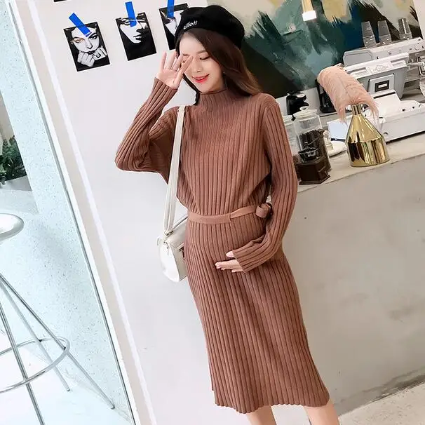 2018 осень зима длинные свитера для беременных с завязками на талии трикотажная