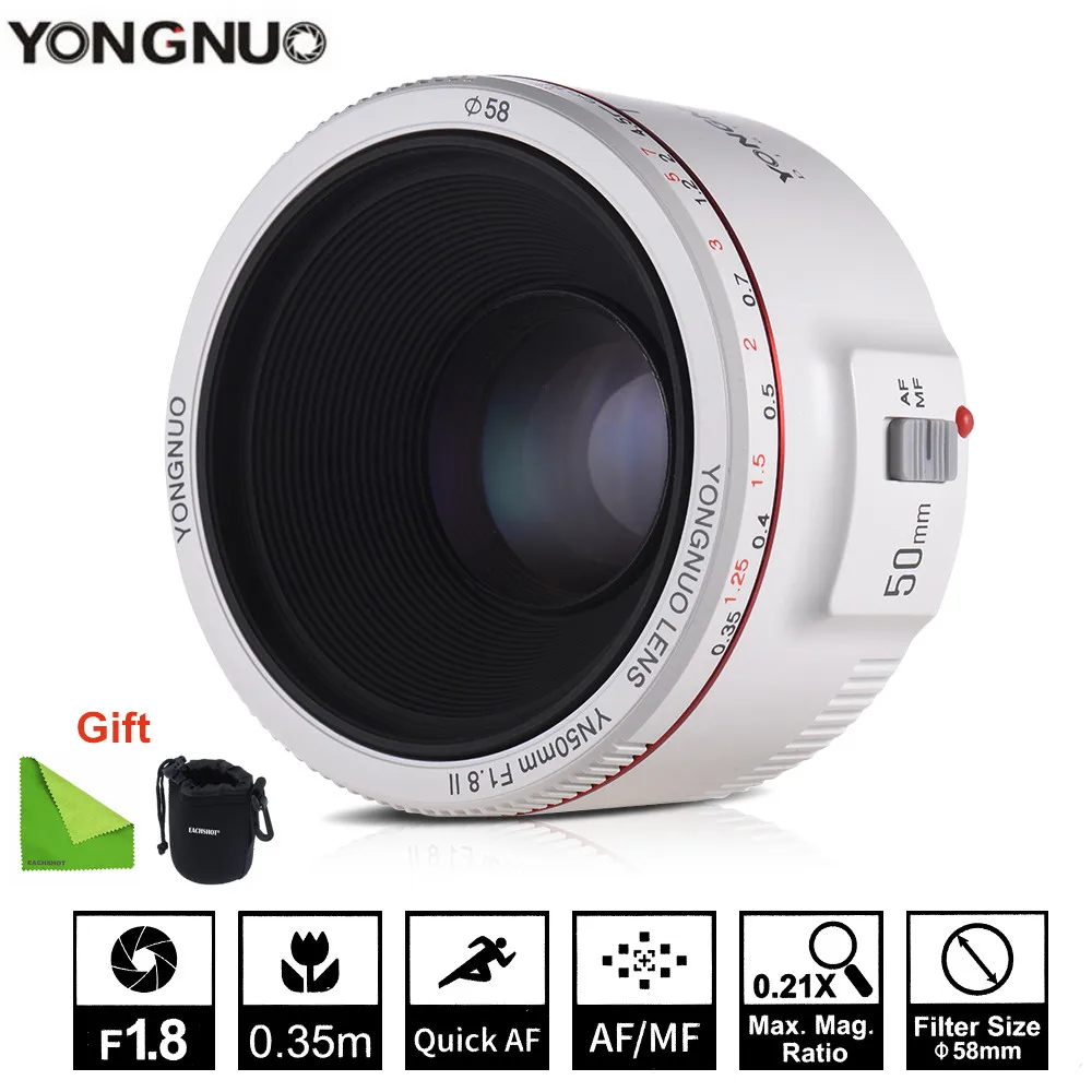 Объектив YONGNUO YN50mm F1.8 II с автофокусом и большой диафрагмой маленький объектив