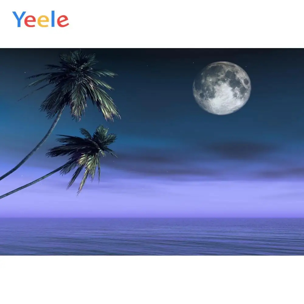 Yeele Night Dusk Moon Palm Tree Seaside Summer Photography Backgrounds Customized Photographic Backdrops for Photo Studio | Электроника