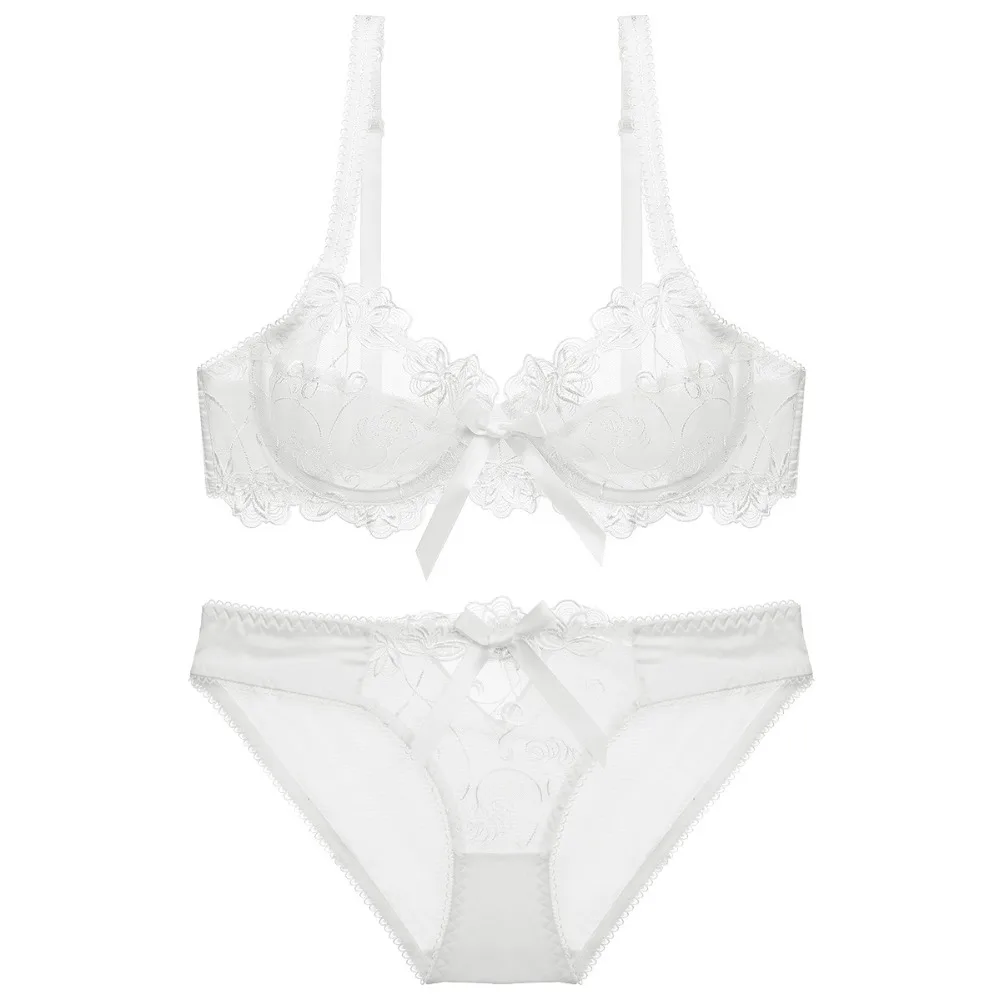 Girls Underwear Underwire Ultra-Thin Transparent Embroidery Breathable Sexy Ladies Bra Set Women'S Intimates | Женская одежда