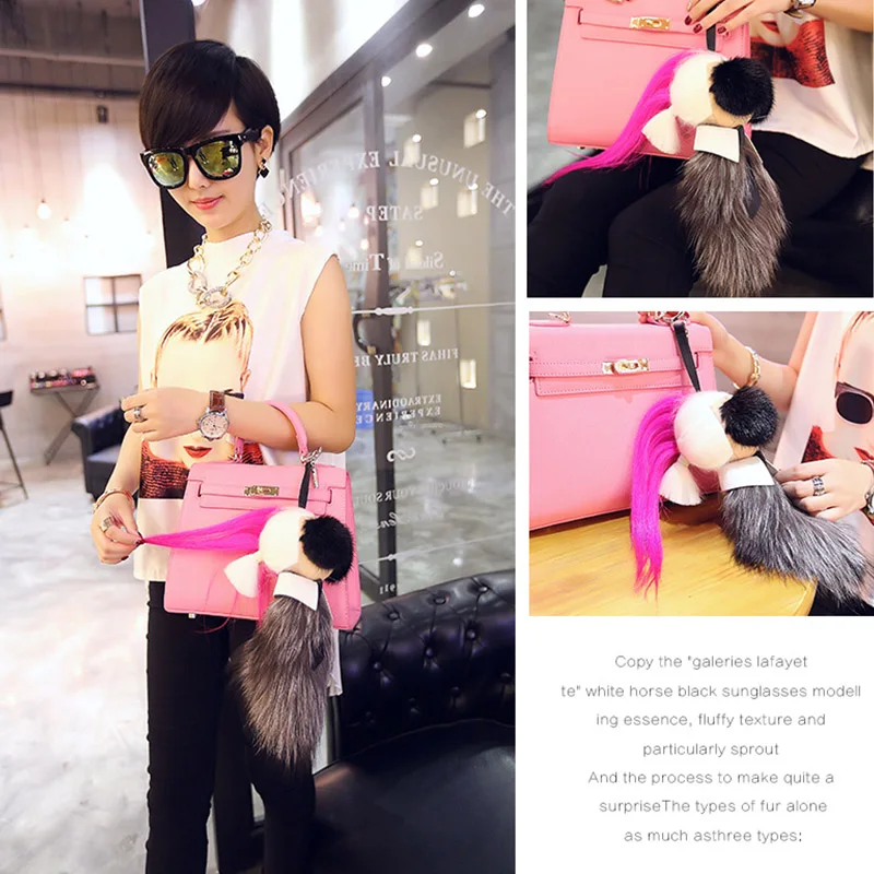 С коробкой и тега Маленький монстр кошелек Pom натуральный мех норки кукла брелок