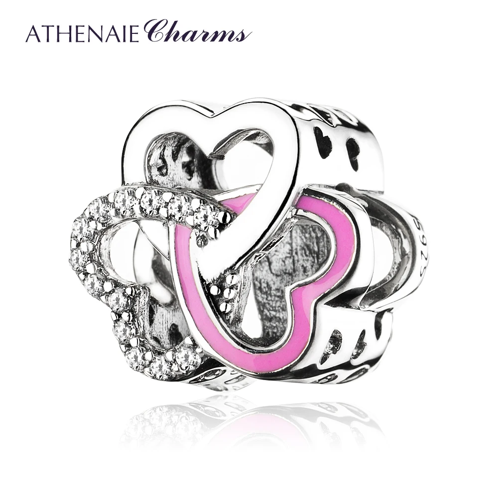 

ATHENAIE 925 Sterling Silver with CZ Rose Red Enamel Entwined Love Bead Charms