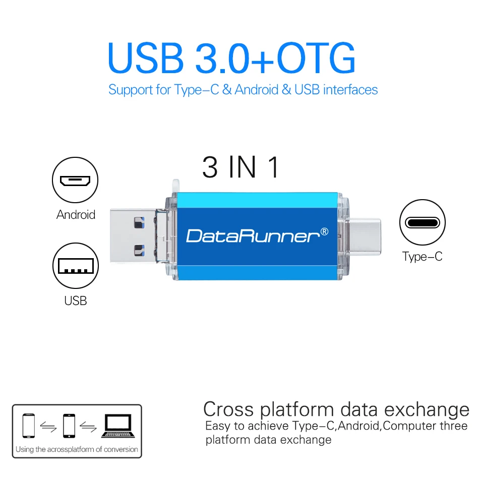 Оригинальный DataRunner OTG USB флеш накопитель 3 в 1 USB3.0 & Тип Type C и Micro флэш 512 ГБ 256 128 Гб 64