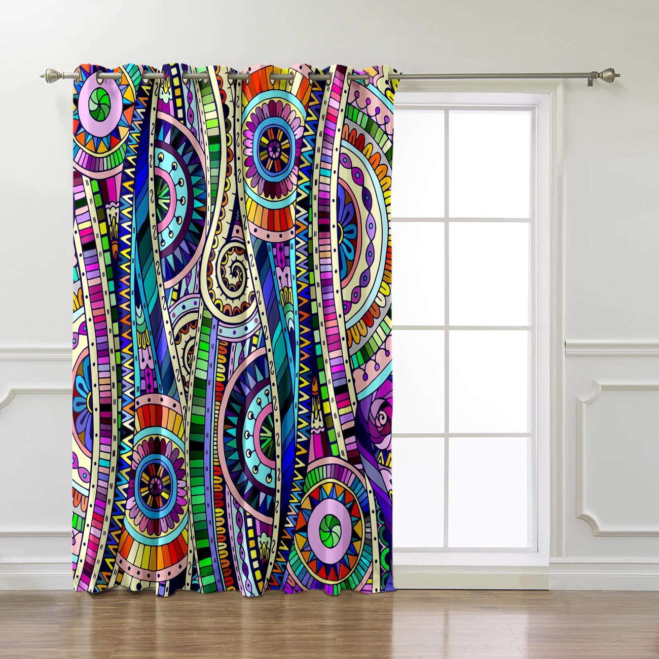 Занавеска для окна в индийском этническом стиле с красочными узорами|Занавески| |