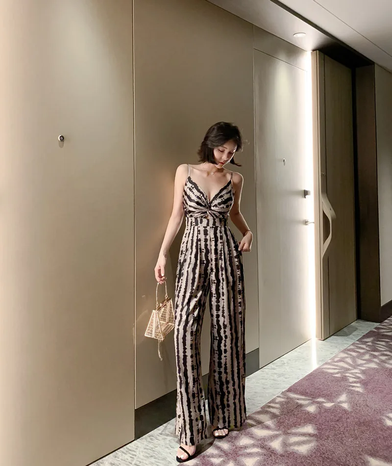 Long Rompers Sexy Women Jumpsuit Summer Party Leopard V-neck Spaghetti Strap Catsuit Overalls Bodysuit Club Pants Playsuits