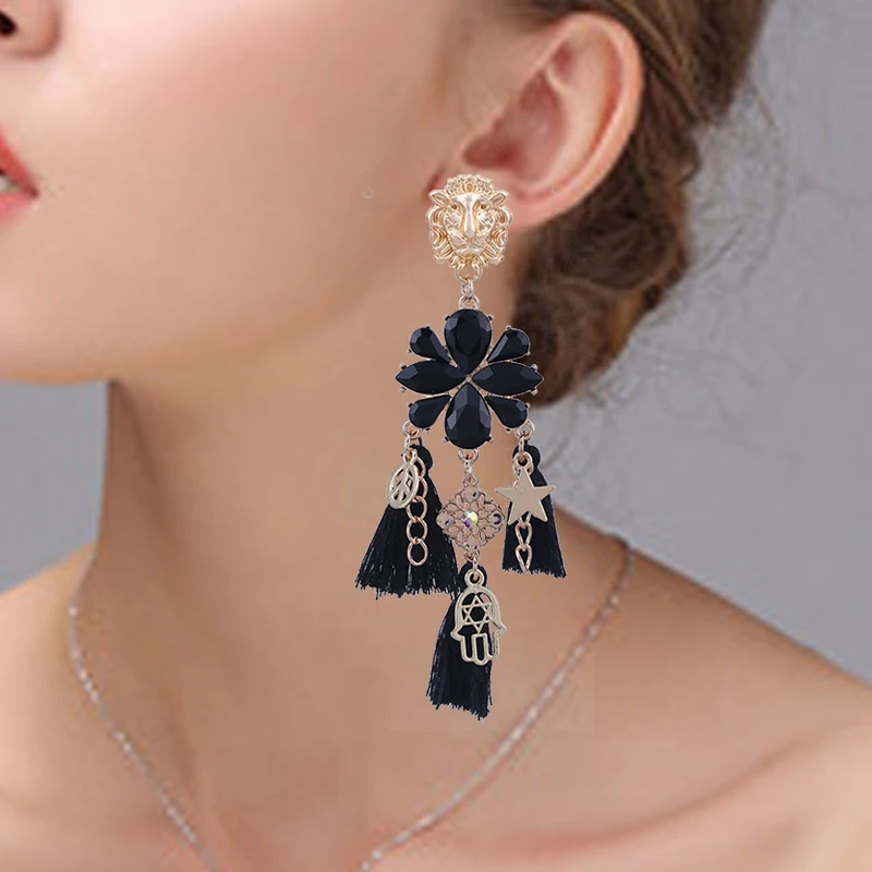 Sehuoran Мода Boho уровень кисточкой Серьги цинковый сплав Висячие серьги Bohemia Для