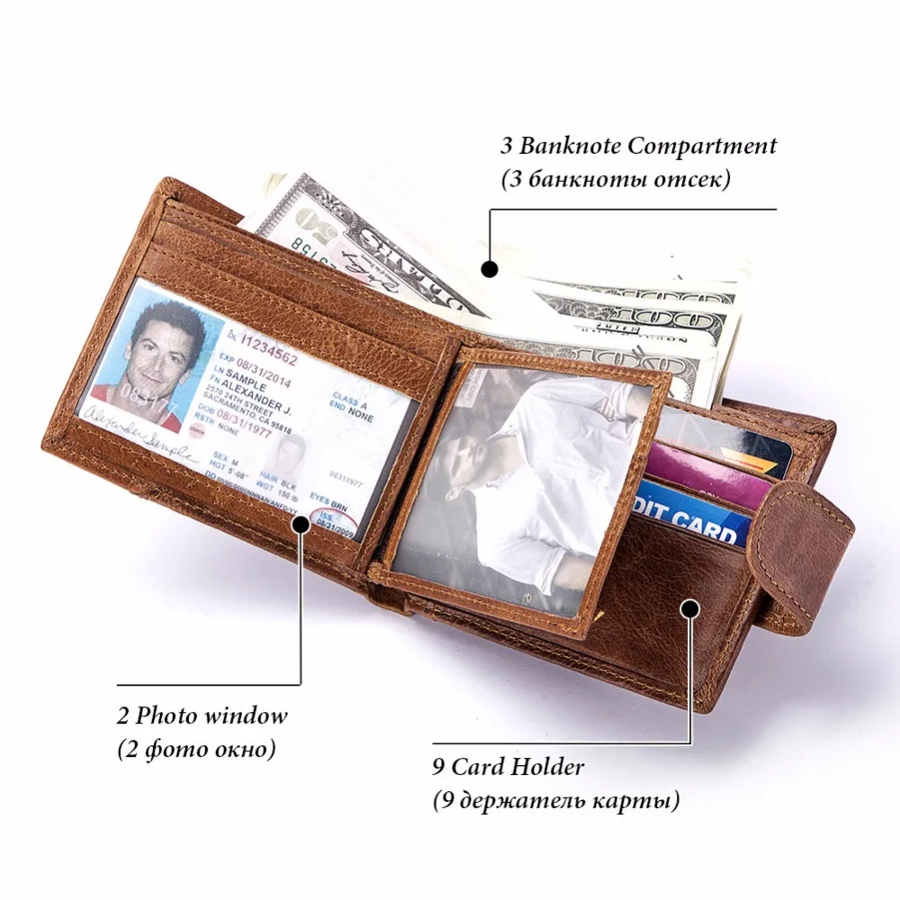 Genuine Leather Men Wallets Coin Pocket Zipper Men's Fashion Wallet with High Quality Male Purse Cartera Portomonee | Багаж и сумки