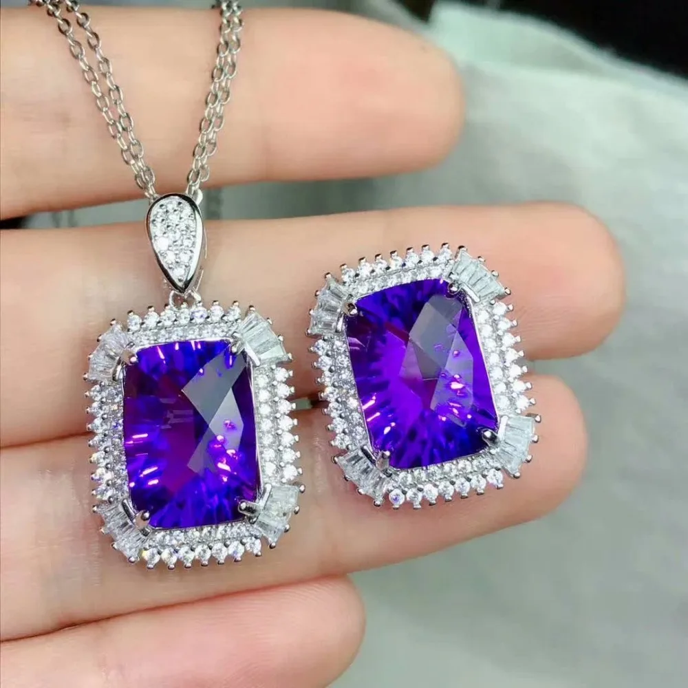 Shilovem 925 стерлингового серебра Пьезоэлектричество аметист кольца Подвески