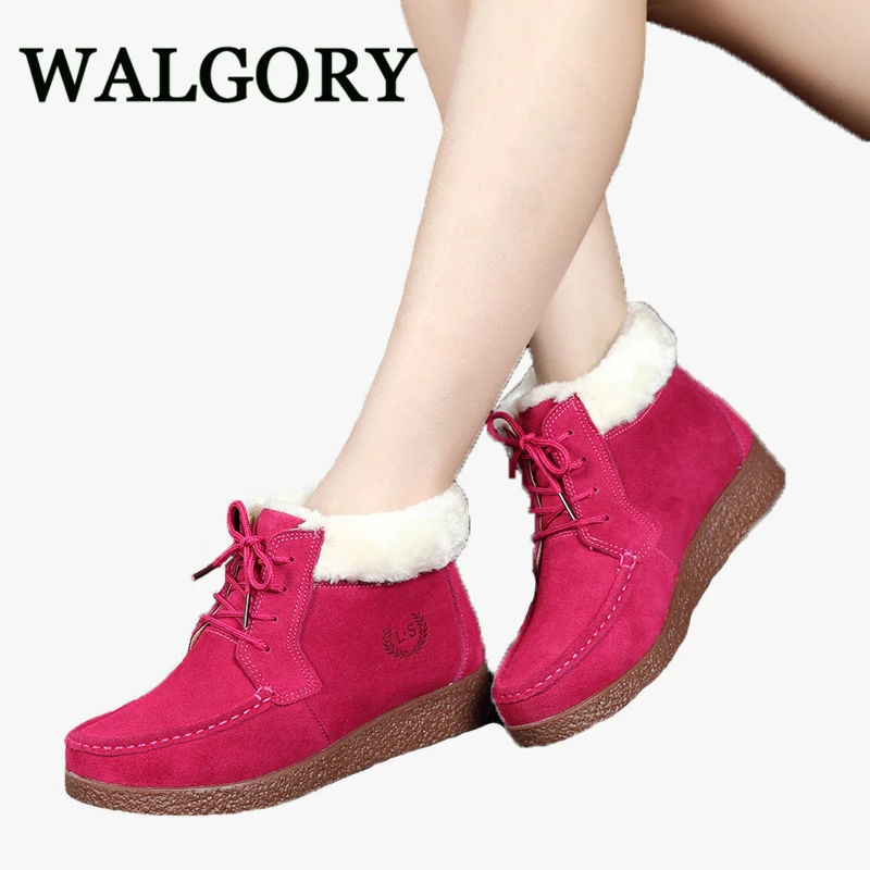 Walgory Женские Зимние ботильоны Обувь свиньи замши Кружево до Стиль дамы