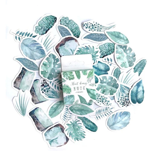 Green Leaves Sticker 45 шт./компл. милые одного человека путешествия цветок наклейки Kawaii кактус Еда Скрапбукинг наклейки для ежедневника DIY Дневник канцелярские принадлежности - Цвет: Green Leaves Sticker