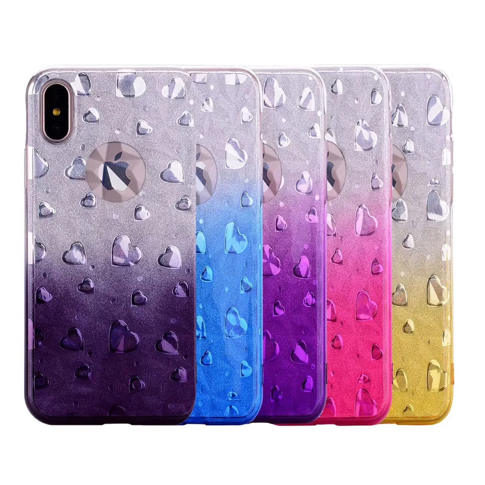 Чехол для телефона iPhone X s цветной градиентный чехол с сердцем из ТПУ 2 в 1