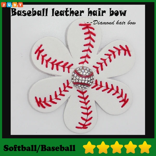 New Arrival Softball Flower clips Leather Seamed Bows With Rhinestone Clip Pin Baseball | Спорт и развлечения
