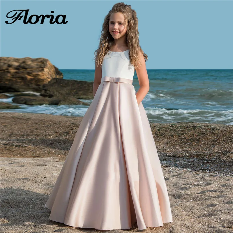Роскошные платья для первого причастия для девочек; Новинка; Vestido Daminha; длинное свадебное платье без рукавов с цветочным рисунком для девочек; детское вечернее платье