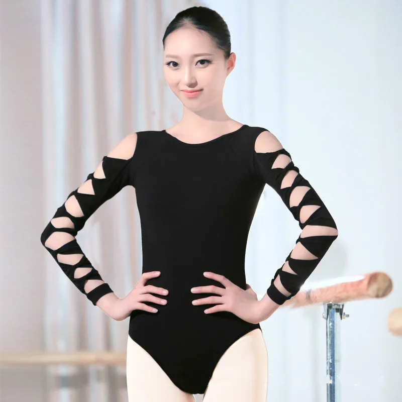 Женское трико с длинным рукавом черное для танцев и гимнастики|leotard unitard|leotards