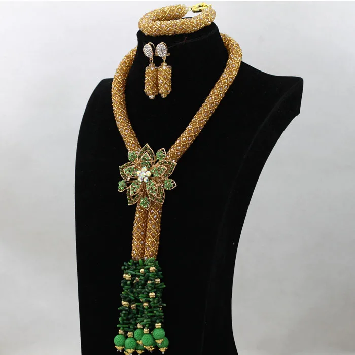 Роскошные золотые/шампанские свадебные женские бусы костюм африканские