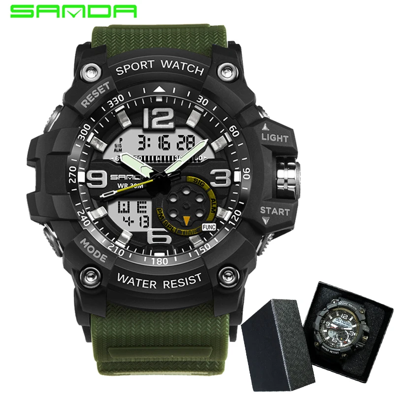 SANDA Брендовые мужские спортивные часы двойной дисплей аналоговый цифровой