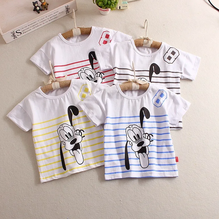 2015 Fashion Cartoon Dog Kid Tshirts Soft Cotton Striped Top Shirt Four Colours For Boy Girl | Мать и ребенок