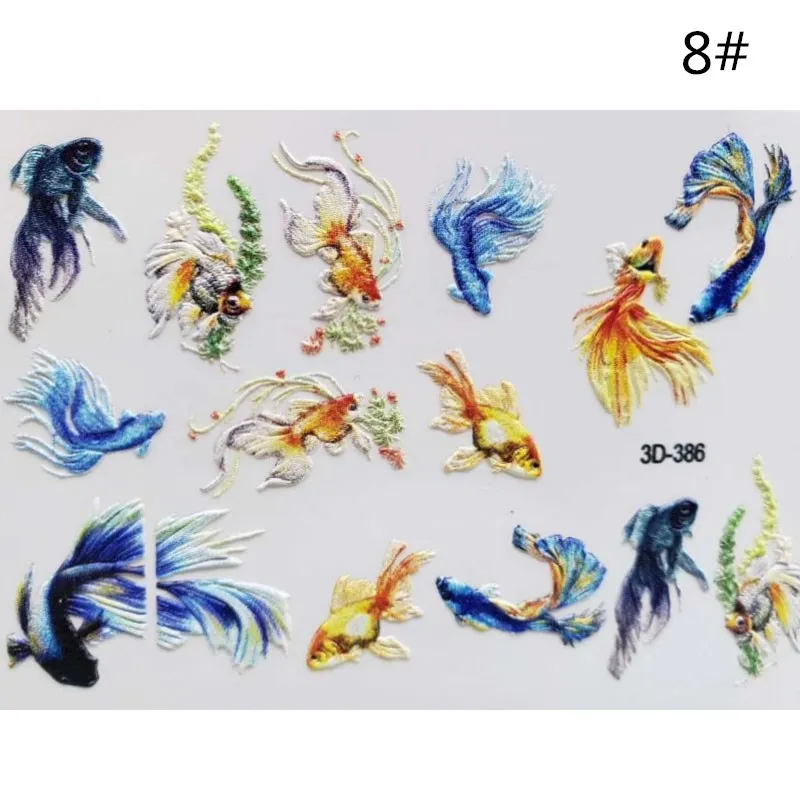 8 3D Nail Sticker Acrylic Engraved Unicorn Flower Embossed Flower Nail Water Slide Decals Nail Art Decorations - Цвет: 8