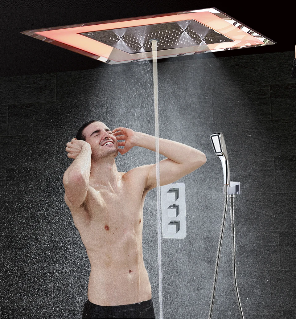 

Роскошный светодиодный Термостатический смеситель для душа в ванную комнату, настенный смеситель для душа в ванную комнату, потолочный дож...