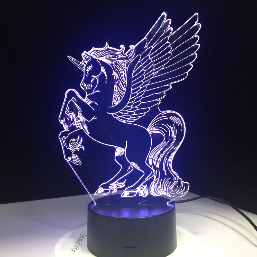 

Unicorn Wings 3D Night Light Creative Electric Illusion 3d Lamp LED 7 Color changing USB touch Desk Lamp For Kid's Gift