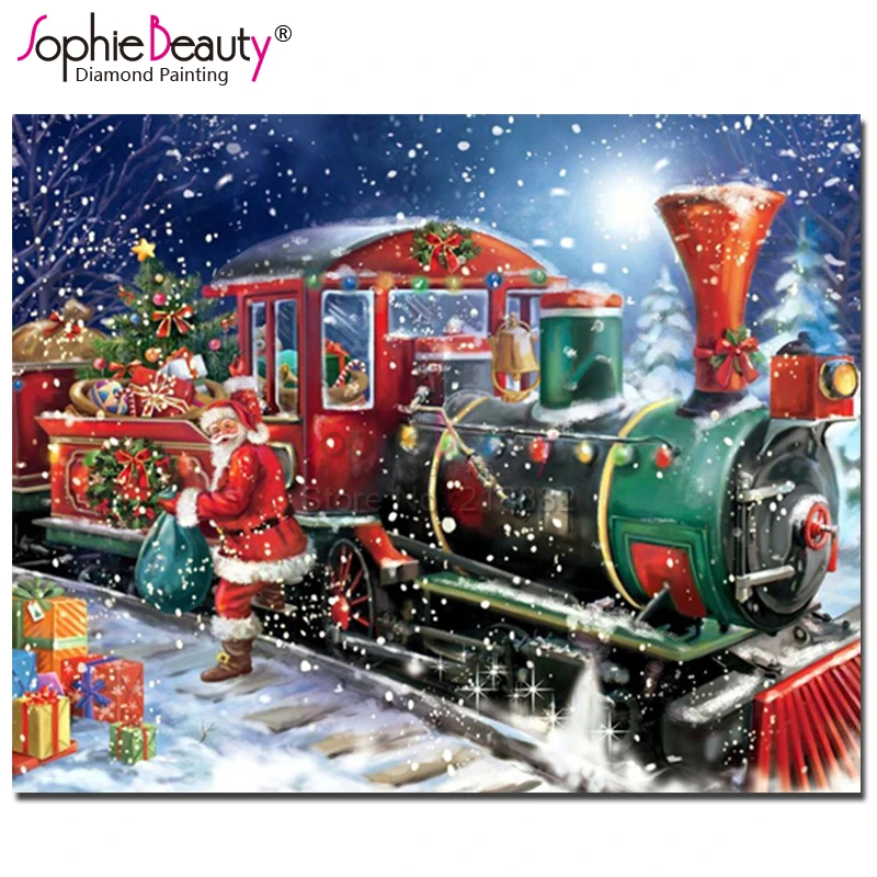 

Картина из страз «сделай сам» Sophie Beauty, вышивка крестиком, Санта-Клаус, рождественский подарок, поезд, вышивка из страз, мозаика, украшение дл...