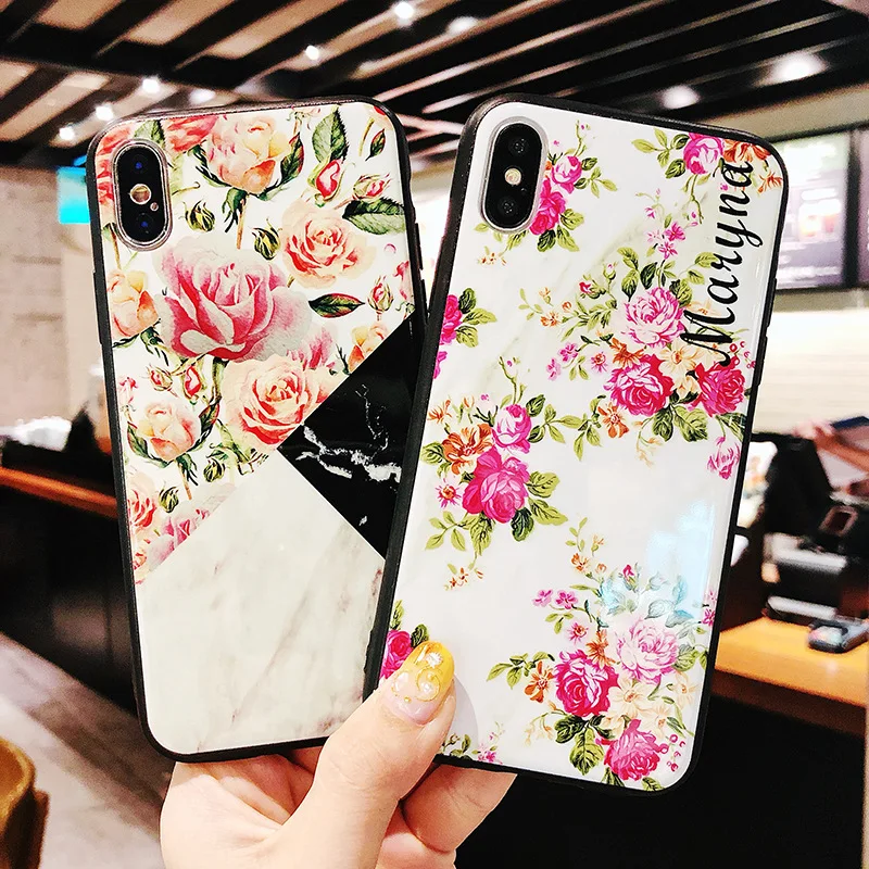 Красочные цветы мрамор чехол для телефона iPhone 6 6S 7 8 Plus X Глянцевая Цветочная Роза
