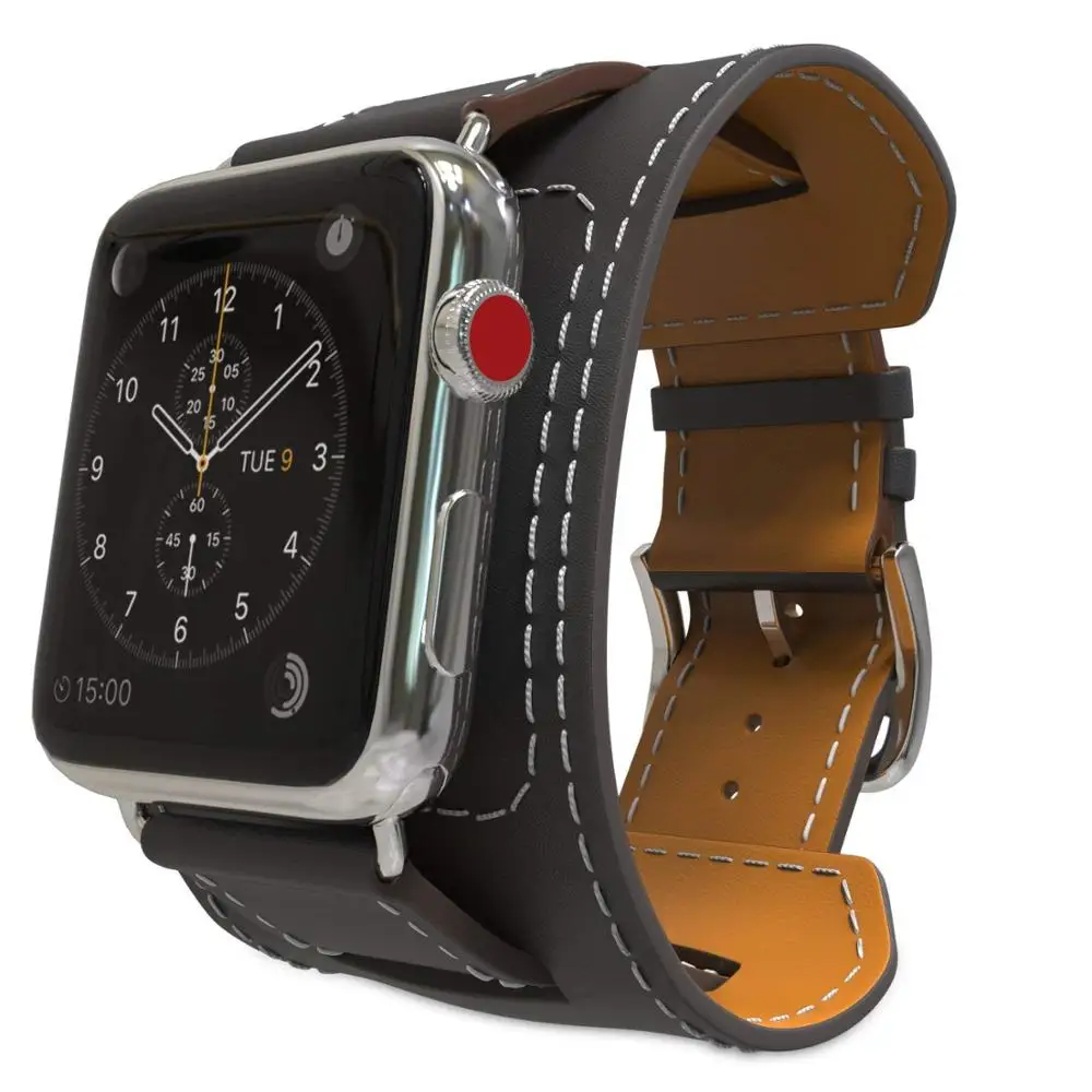 Натуральная кожа петля ремешок для наручных часов Apple Watch, версии 4 44/40 мм, Браслет-манжета для девушек, сменный Браслет для наручных часов iWatch серии, версия 1, 2, 3, ремешок 42 мм, 38 мм - Цвет ремешка: Black