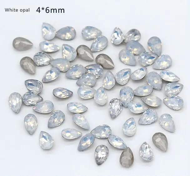 4x6mm white opal 12p 4x6 мм 5x8 мм 8x13 мм 10x14 мм слеза белый/розовый/зеленый опал заостренный Назад Кристалл Стразы драгоценный камень дизайн ногтей ювелирных изделий бисер - Цвет: 4x6mm white opal