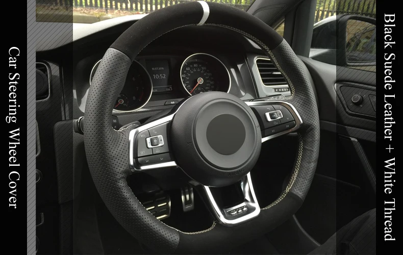 Lqtenleo рулевое колесо крышка черного цвета из натуральной кожи и замши, для Volkswagen Golf 7 GTI гольф R MK7 VW Polo GT Scirocco