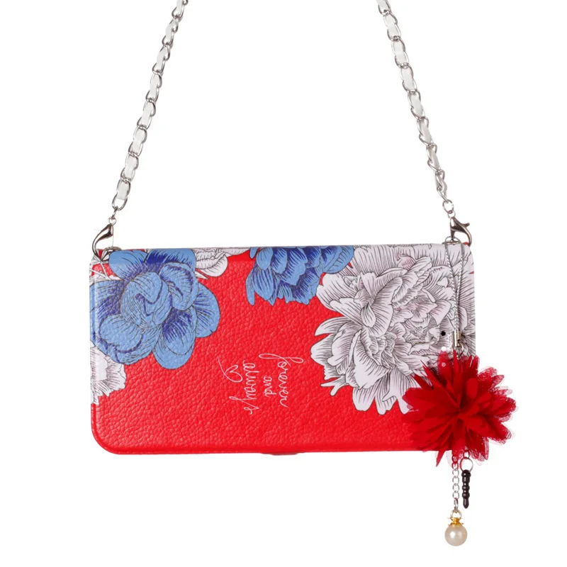 

Fashion Strap Chain Floral Leather Flip Wallet Case Phone Silicone Soft Cover Shell Funda for Samsung Galaxy S10 Plus S10E S10