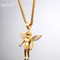 starlord cherub angel necklace with austrian rhinestone stainless steelgold color chain baby angel collar gp2708