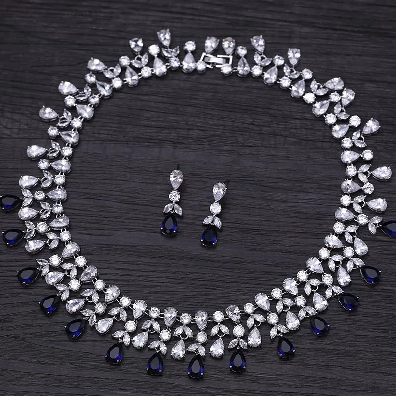 Новейший роскошный Искрящийся Блестящий кубический циркон серьги колье набор с