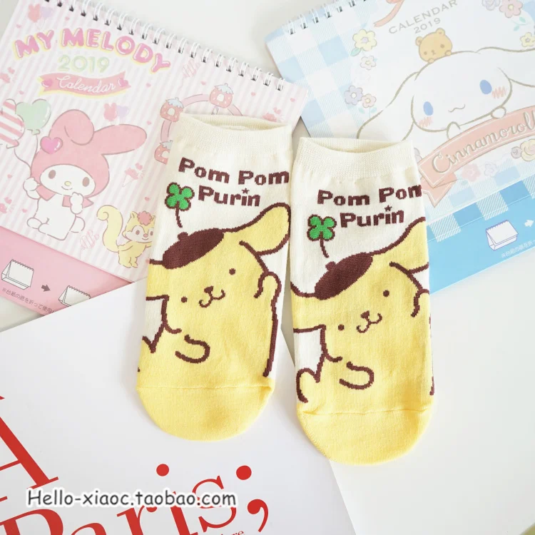 pudding dog 1 пара, хлопковые летние носки для девочек с мультяшным принтом «грустное яйцо Гудетама», «Маленькие близнецы», «Моя Мелодия», «пудинг», «Собака» - Цвет: pudding dog