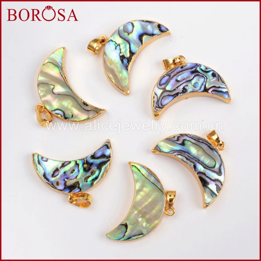 

BOROSA Gold Color Abalone Shell Crescent Pendant Bead,Fashion 1piece Moon Shape Shell for Necklace Jewelry DIY G0461