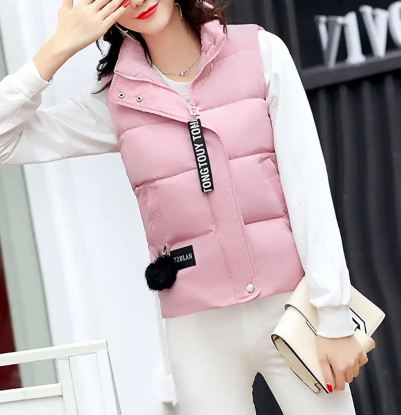 

2018 autumn and winter new stand collar slim casual short size large size female down cotton vest vest