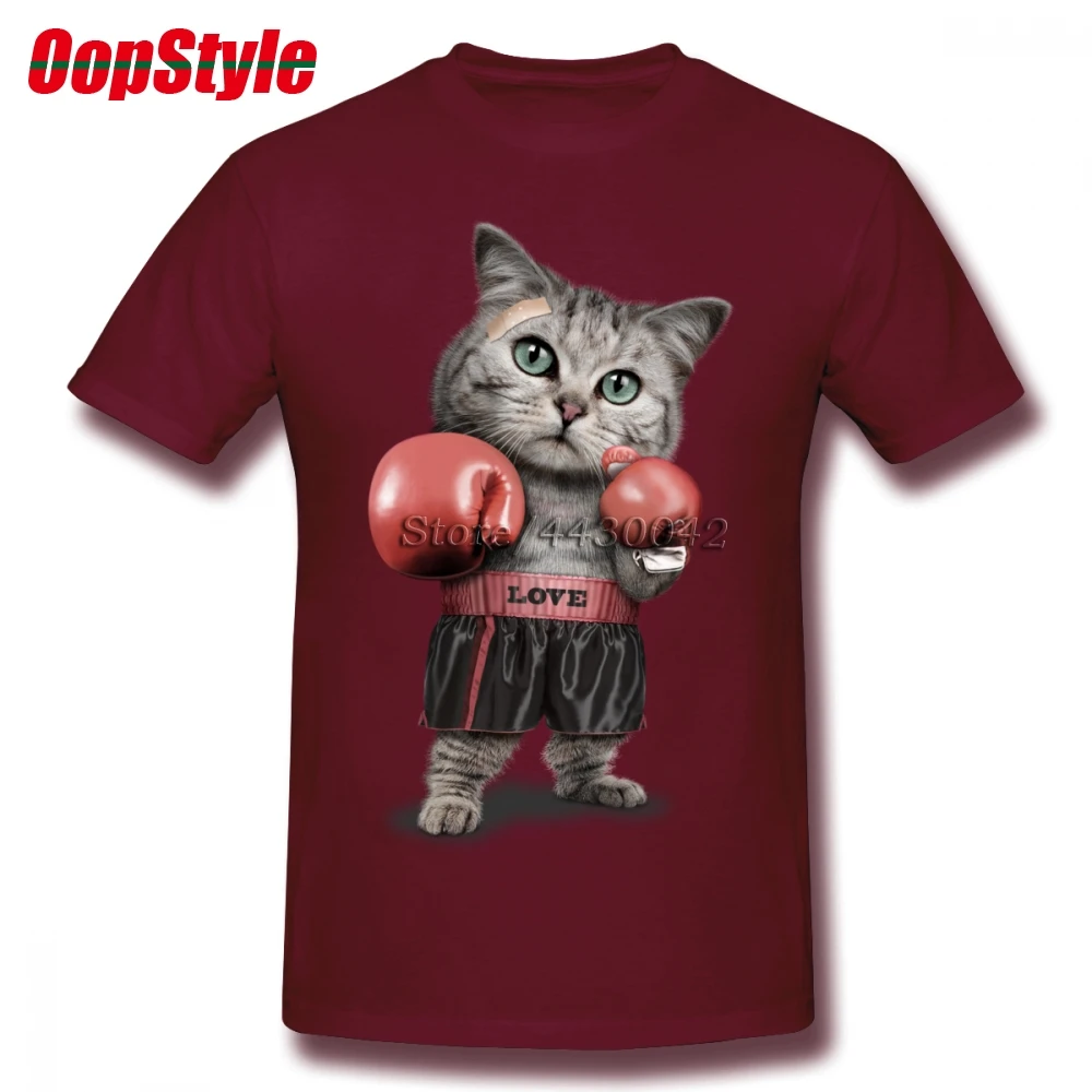 Boxinger Cat футболка на заказ с коротким рукавом Футболка мужская новая пара плюс размер o-образным вырезом Хлопок Фитнес Мужчины - Цвет: Коричневый